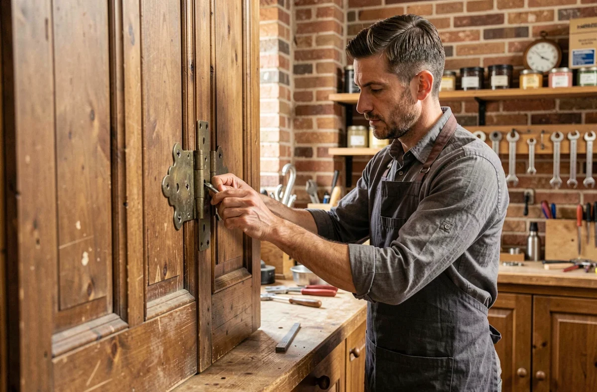 Artisan serrurier ajustant une ferrure ancienne dans l'atelier du Faubourg à Toulouse