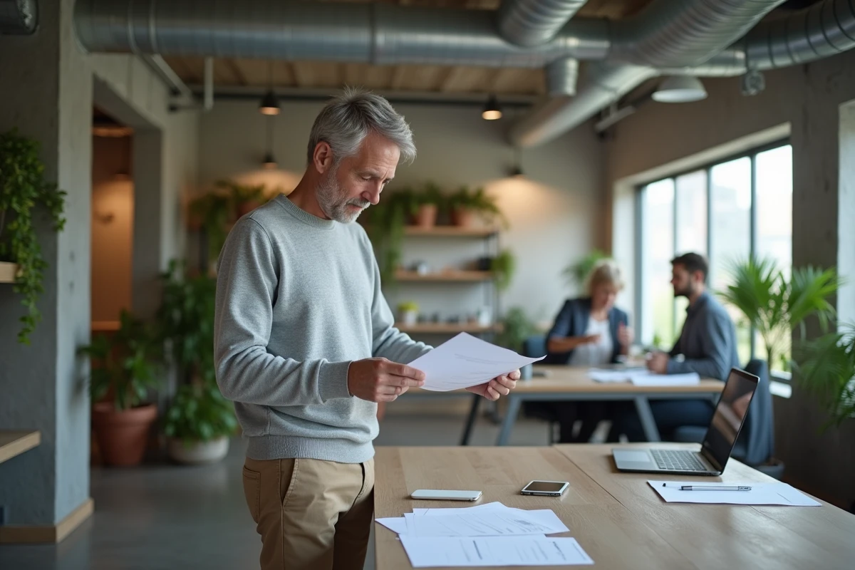 Cadre travaillant dans un open space moderne dans le cadre d'une organisation en semaine de quatre jours, avec une ambiance détendue et productive