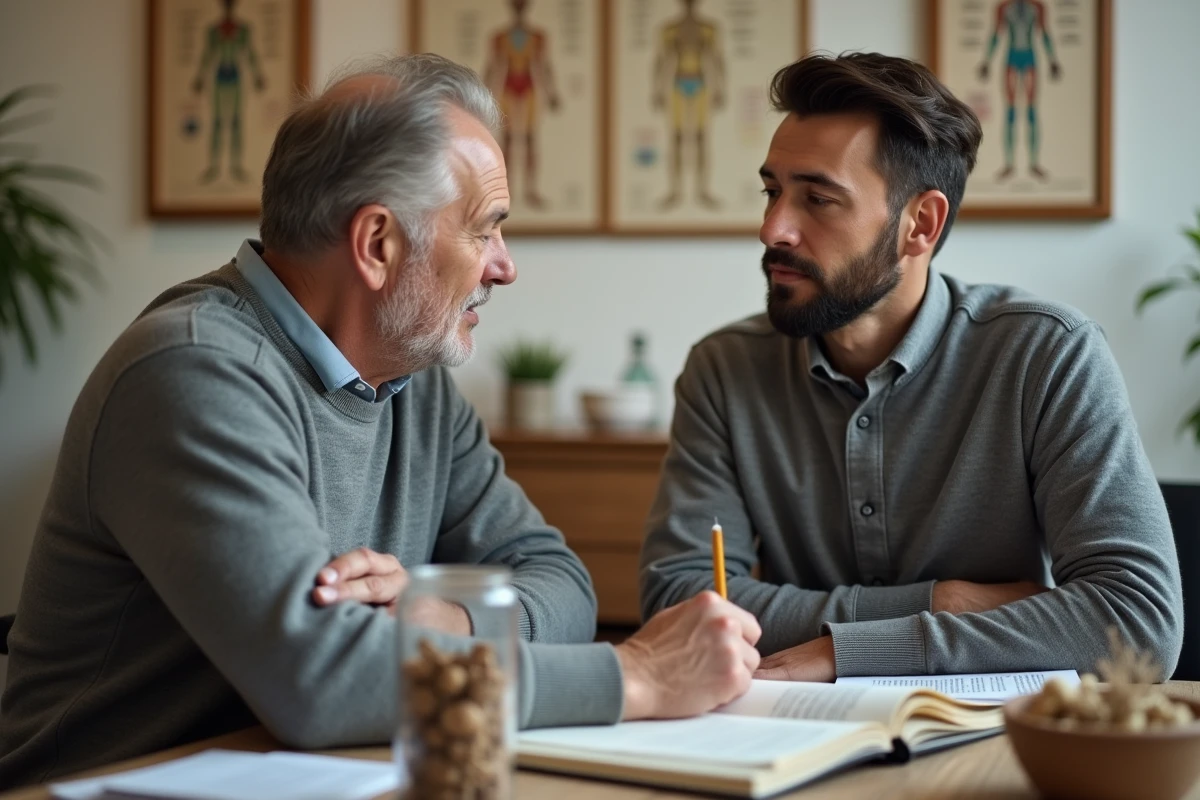 Consultation en médecine traditionnelle chinoise avec carte Vitale et documents de remboursement sécurité sociale visibles