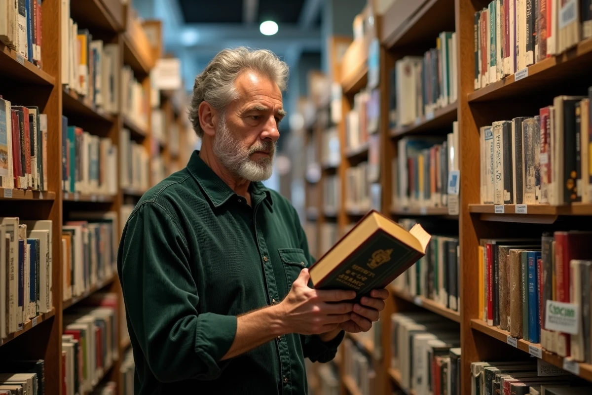 Libraire recommandant un livre sur l'histoire de la France dans une librairie indépendante