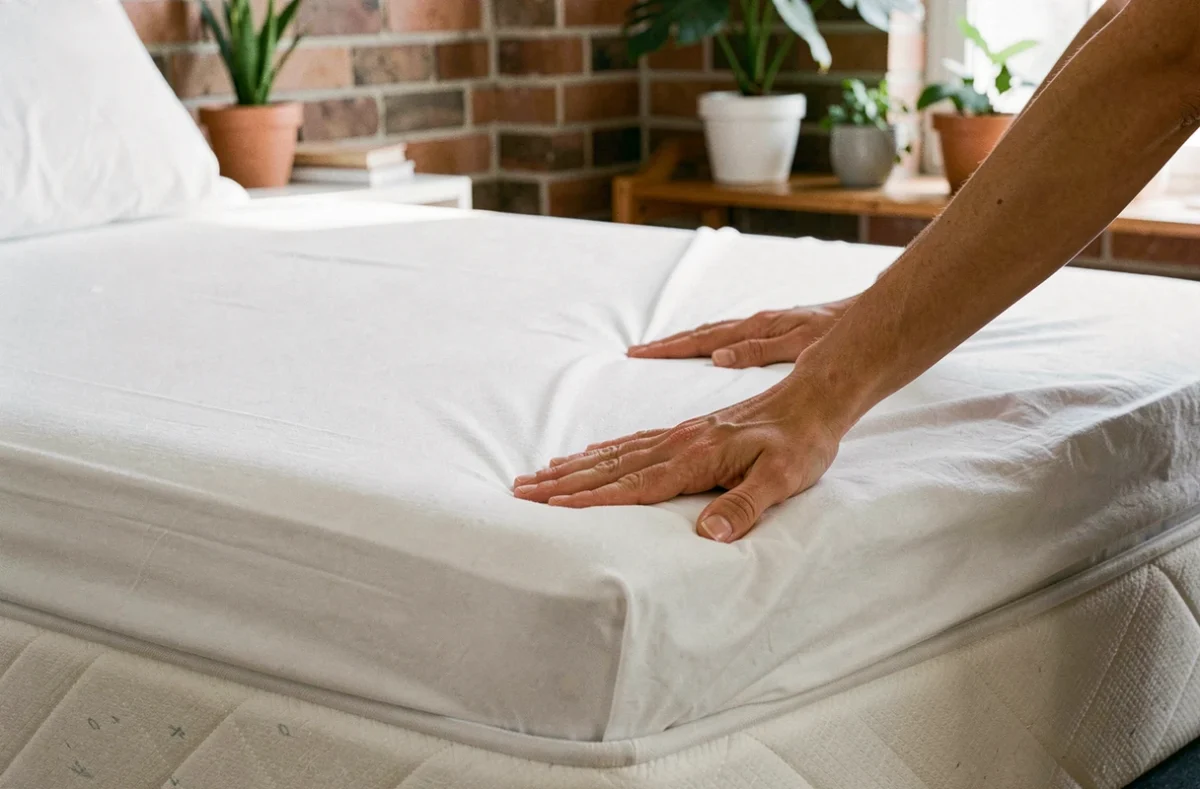 Pose d'une protection de matelas en coton blanc pour préserver et prolonger sa durée de vie