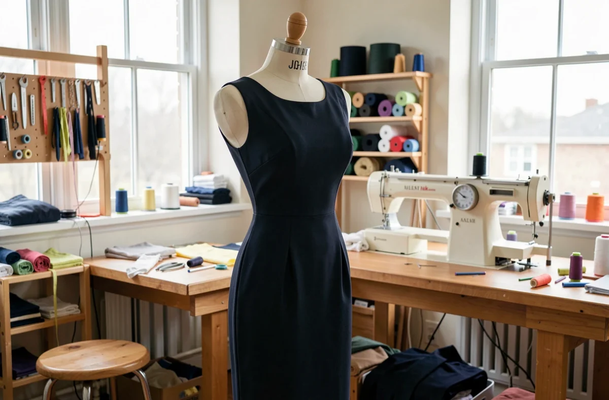 Robe ajustée présentée sur un mannequin de couture