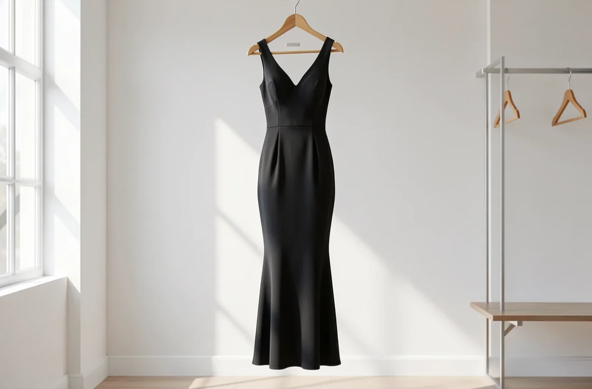 Tenue élégante et ajustée présentée sur un cintre dans un dressing lumineux