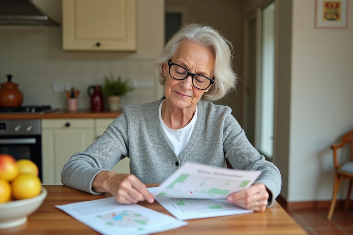 Femme comparant une confirmation de commande Colissimo et une liste de points de dépôt à domicile